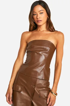 Boohoo Womens Tall Faux Leather Bandeau Corset Top - - 14