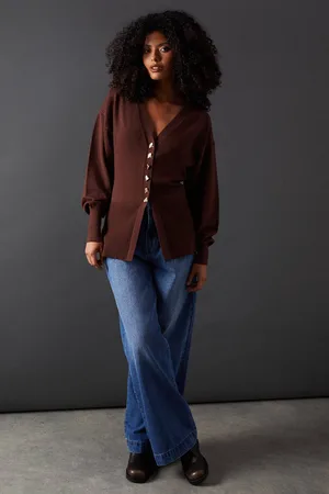 warehouse Womens Fit And Flare Plunge V Neck Cardigan - - M