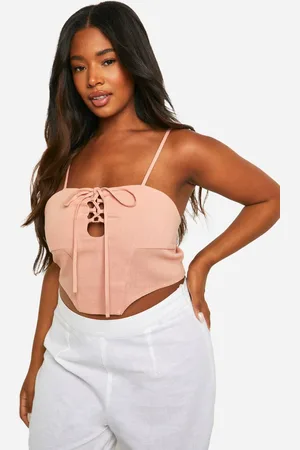 Boohoo Womens Plus Linen Look Lace Up Corset Top - - 20