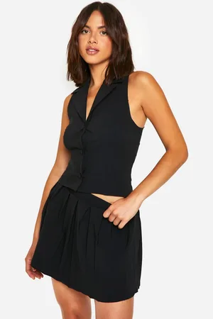 Boohoo Womens Plunge Front Waistcoat & Pleated Mini Skirt - - 16