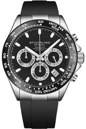 Stuhrling Aquamaster 4048 Chronograph Watch Quartz 42mm Case rubber Strap - - One Size