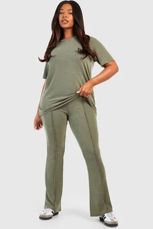 Boohoo Womens Plus Washed Fit And Flare Rib Trouser - - 18