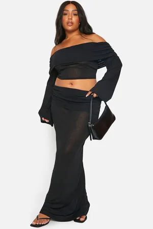 Boohoo Womens Plus Textured Off Shoulder Top & Maxi Skirt Co Ord - - 26