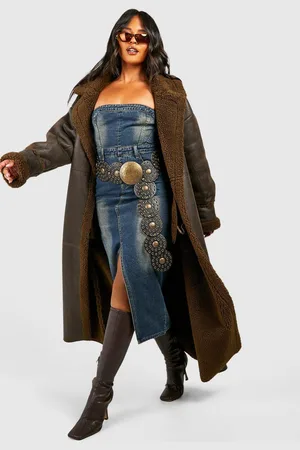 Boohoo Womens Plus Vintage Look Maxi Aviator Coat - - 22