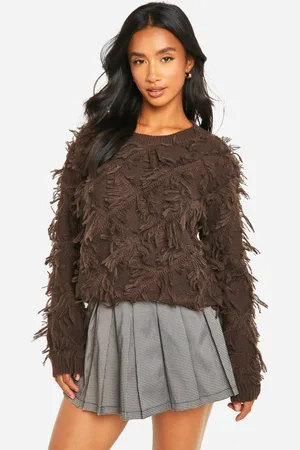 Boohoo Womens Petite Fringe Detail Crop Knitted Jumper - - XS