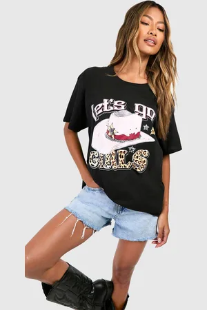 Boohoo Womens Leopard Cowboy Hat Printed Oversized T-shirt - - M