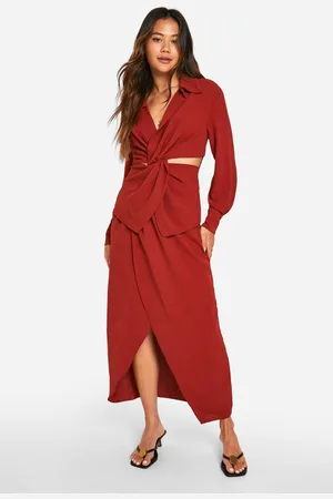 Boohoo Womens Hammered Waist Detail Wrap Front Midaxi Skirt - - 16