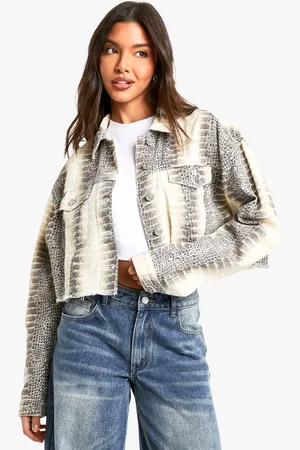 Boohoo Womens Mock Croc Denim Cropped Jacket - - 10