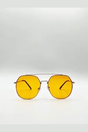 SVNX Gold Rounded Aviator Style Sunglasses - - One Size