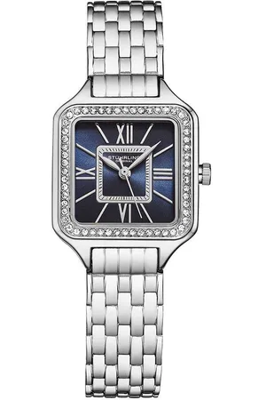 Stuhrling Womens Confidant Quartz 4020 Watch Stainless Steel Beaded Bracelet Elegant Rectangle Design with Miyota Movement and Crystal Bezel - - One Size