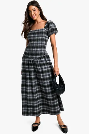 Boohoo Womens Shirred Check Midaxi Dress - - 16