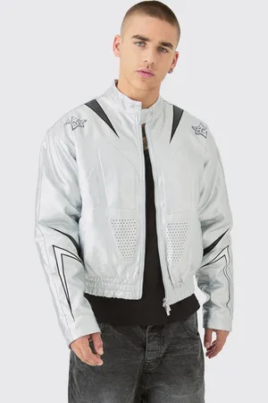 Boohoo Boxy Fit Metallic PU Panel Moto Jacket - - XL
