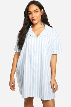 Boohoo Womens Plus Short Sleeve Cotton Stripe Nightshirt - - 20