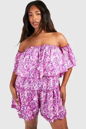 Boohoo Womens Plus Woven Ditsy Floral Bardot Ruffle Playsuit - - 18