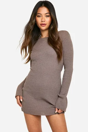 Boohoo Womens Rib Knit Flare Sleeve Mini Dress - - 14