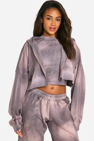 Boohoo Womens Sunbleach Wash Boxy Crop Zip Through Hoodie - - XS