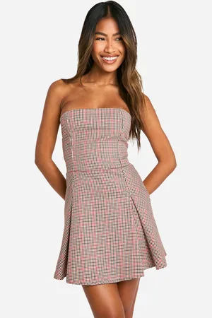 Boohoo Womens Check Bandeau Tailored Mini Dress - - 16