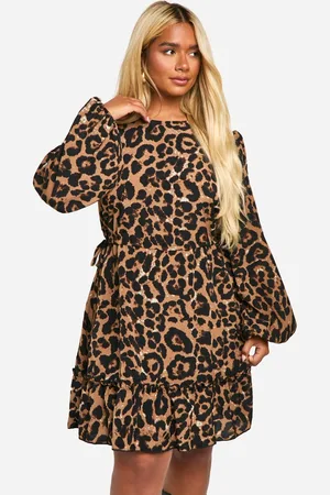 Boohoo Womens Plus Leopard High Neck Smock Dress - - 22