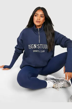Boohoo Womens DSGN Studio Applique Oversized Half Zip Sweatshirt - - M