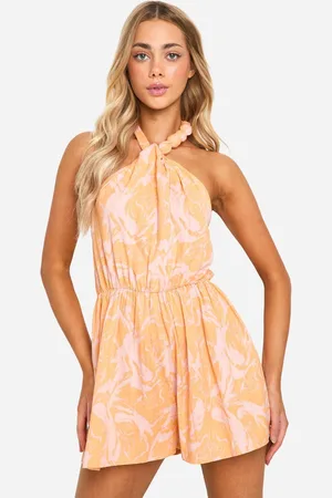 Boohoo Womens Printed Linen Look Playsuit - - 14