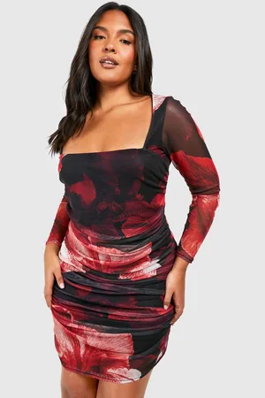 Boohoo Womens Plus Abstract Floral Print Mesh Bodycon Dress - - 18