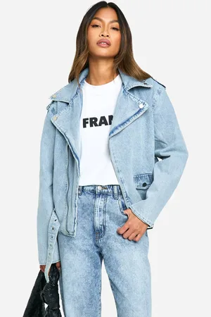 Boohoo Womens Belted Denim Biker Jacket - - 10
