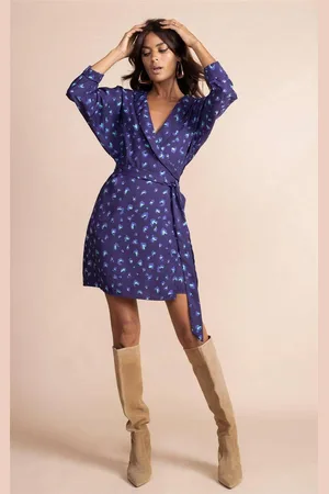 Dancing Leopard Womens Valley Abstract Print Mini Dress 3/4 Sleeve V-Neck Wrap Outfit - - 6
