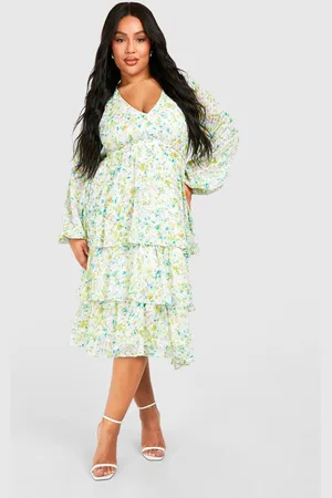 Boohoo Womens Plus Dobby Floral Tiered Midi Skater Dress - - 18