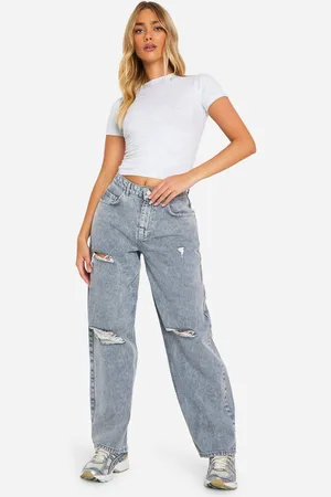 Boohoo Womens Wash Rip Detail Boyfriend Jeans - 16