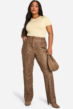 Boohoo Womens Plus Slim Fit Seam Detail Washed Pu Trouser - - 22