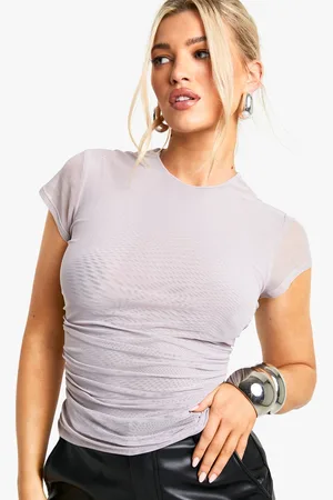 Boohoo Womens Mesh Cap Sleeve Ruched Side Top - - 6