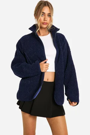 Boohoo Womens Textured Oversized Teddy Zip Up Jacket - - 8