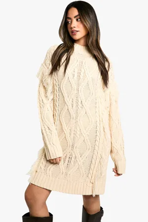 Boohoo Womens Tassel Knitted Cable Mini Jumper Dress - - S