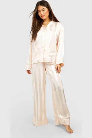 Boohoo Womens Premium Satin Stripe Double Pocket Pyjama Set - - 12