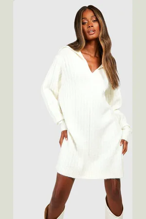 Boohoo Womens Soft Wide Rib Knit Collared Jumper Dress - - 10