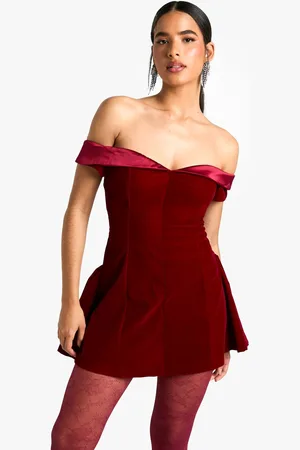 Boohoo Womens Velvet Bardot Skirt Mini Dress - - 14
