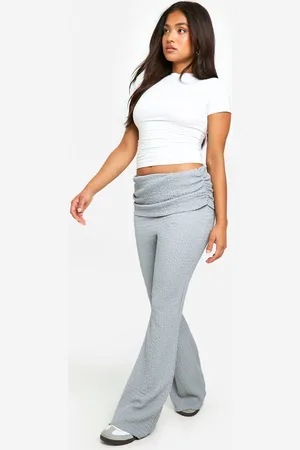Boohoo Womens Petite Fold Over Waistband Crinkle Flare Trouser - - 10