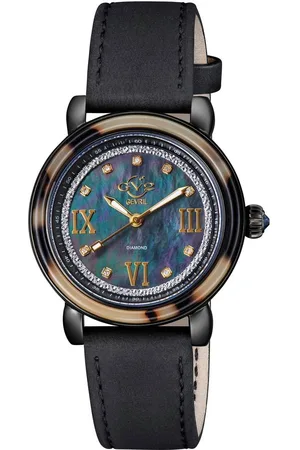 GV2 by Gevril Womens Marsala Tortoise Swiss Quartz Diamonds Mother Of Pearl Dial, Suede Strap Watch - One Size