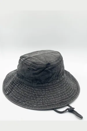SVNX Distressed Denim Safari Bucket Hat with Toggle Adjuster - One Size