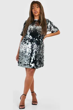 Boohoo Womens Plus Disc Sequin Oversized T-shirt Party Dress - - 22