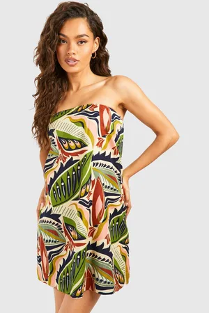 Boohoo Womens Printed Linen Look Bandeau Mini Dress - - 18