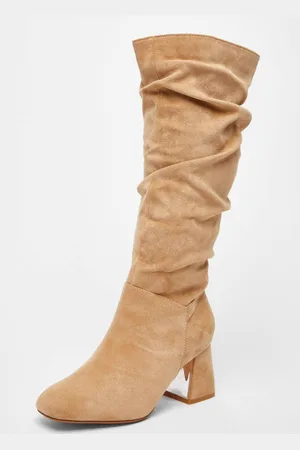 Quiz Womens Taupe Wide Fit Knee High Faux Suede Block Heel Boots - - 8