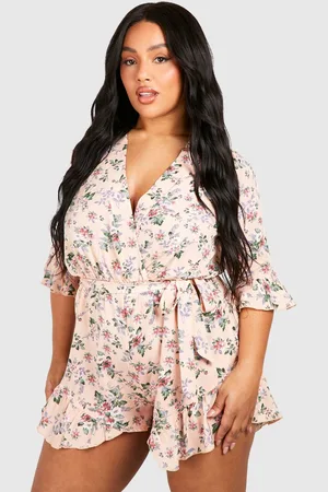 Boohoo Womens Plus Ditsy Floral Ruffle Hem Playsuit - - 26