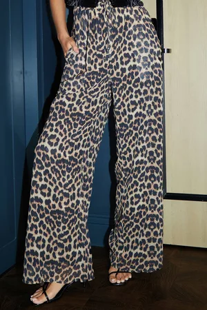 Threadbare Womens Leopard Print Wide Leg Chiffon Trousers - - 14
