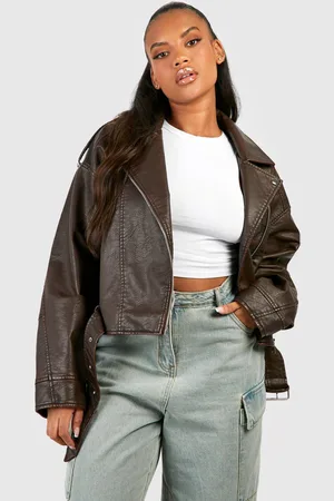 Boohoo Womens Plus Vintage Faux Leather Crop Biker Jacket - - 28