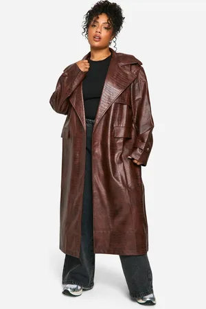 Boohoo Womens Plus Crocodile Faux Leather Trench Coat - - 18