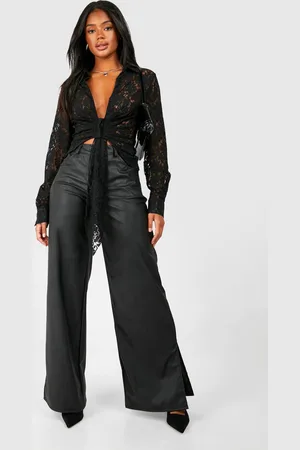 Boohoo Womens Leather Look Front Split Hem Trouser - - 12