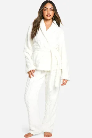 Boohoo Womens Cable Knit Fleece Wrap Top And Trouser Set - - 8