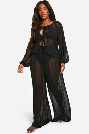 Boohoo Womens Plus Stripe Chiffon Beach Trouser Set - - 18