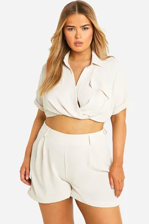 Boohoo Womens Plus Twist Front Short Sleeve Shirt Co-ord - - 20
